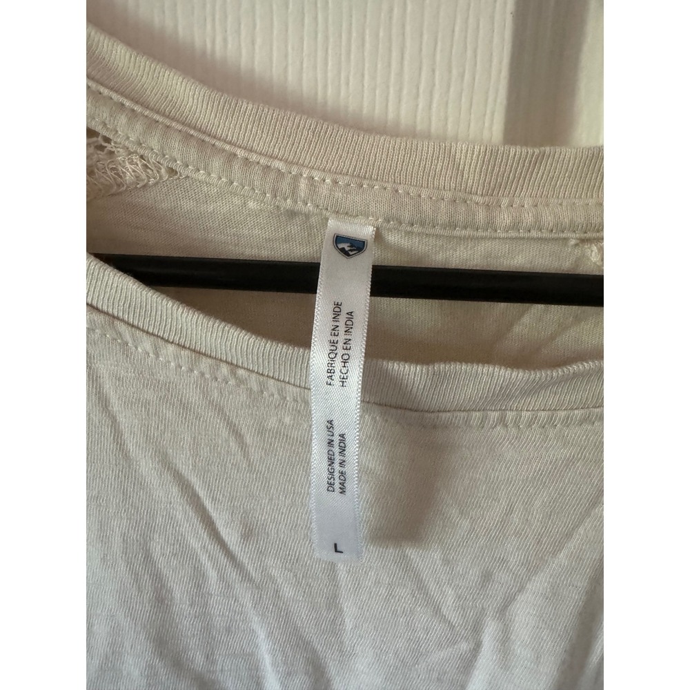 KUHL Top Womens Size Large Cream Crochet Lace Shoulder Organic Cotton Tee - Picture 3 of 6